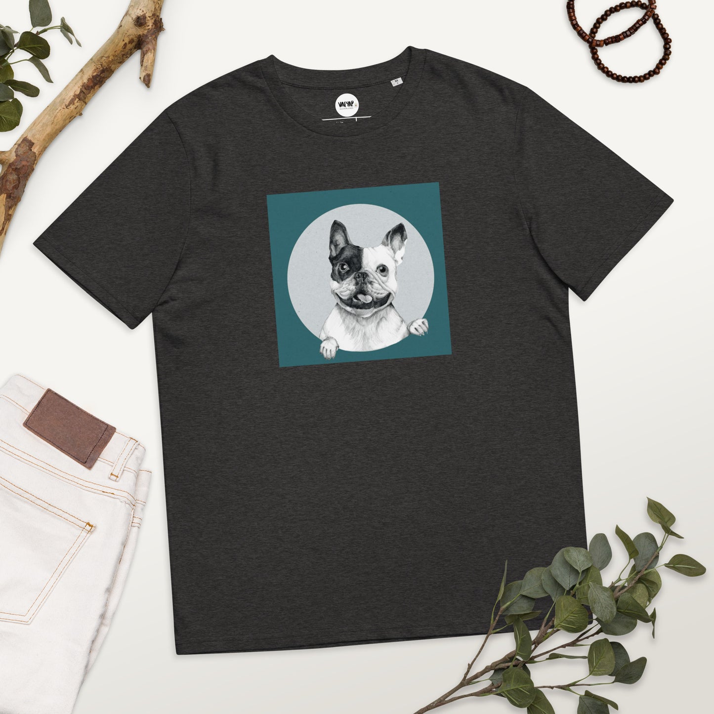 Pug Dog Illustartion Unisex  Organic Cotton T-shirt