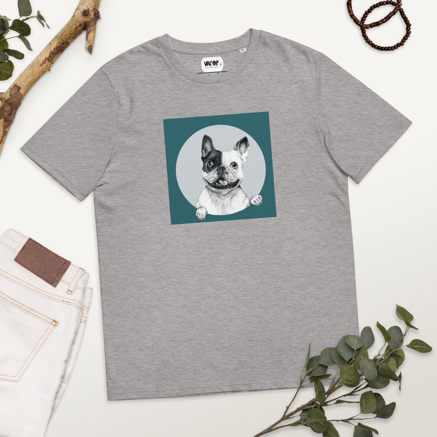 Pug Dog Illustartion Unisex  Organic Cotton T-shirt