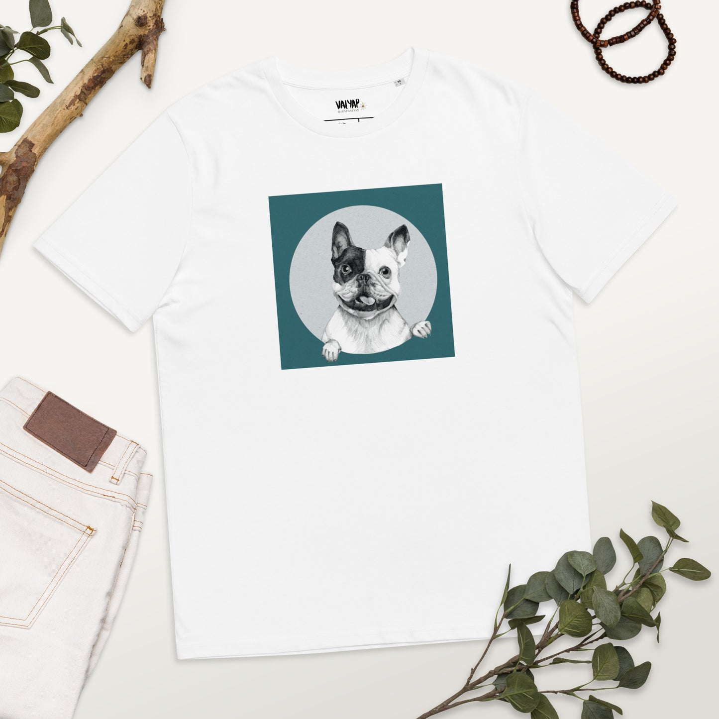 Pug Dog Illustartion Unisex  Organic Cotton T-shirt